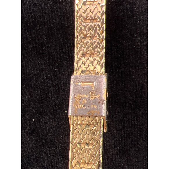 Precision By Gruen Gold-Tone Quartz Watch With Black Dial & Woven Bracelet Stain main image 4